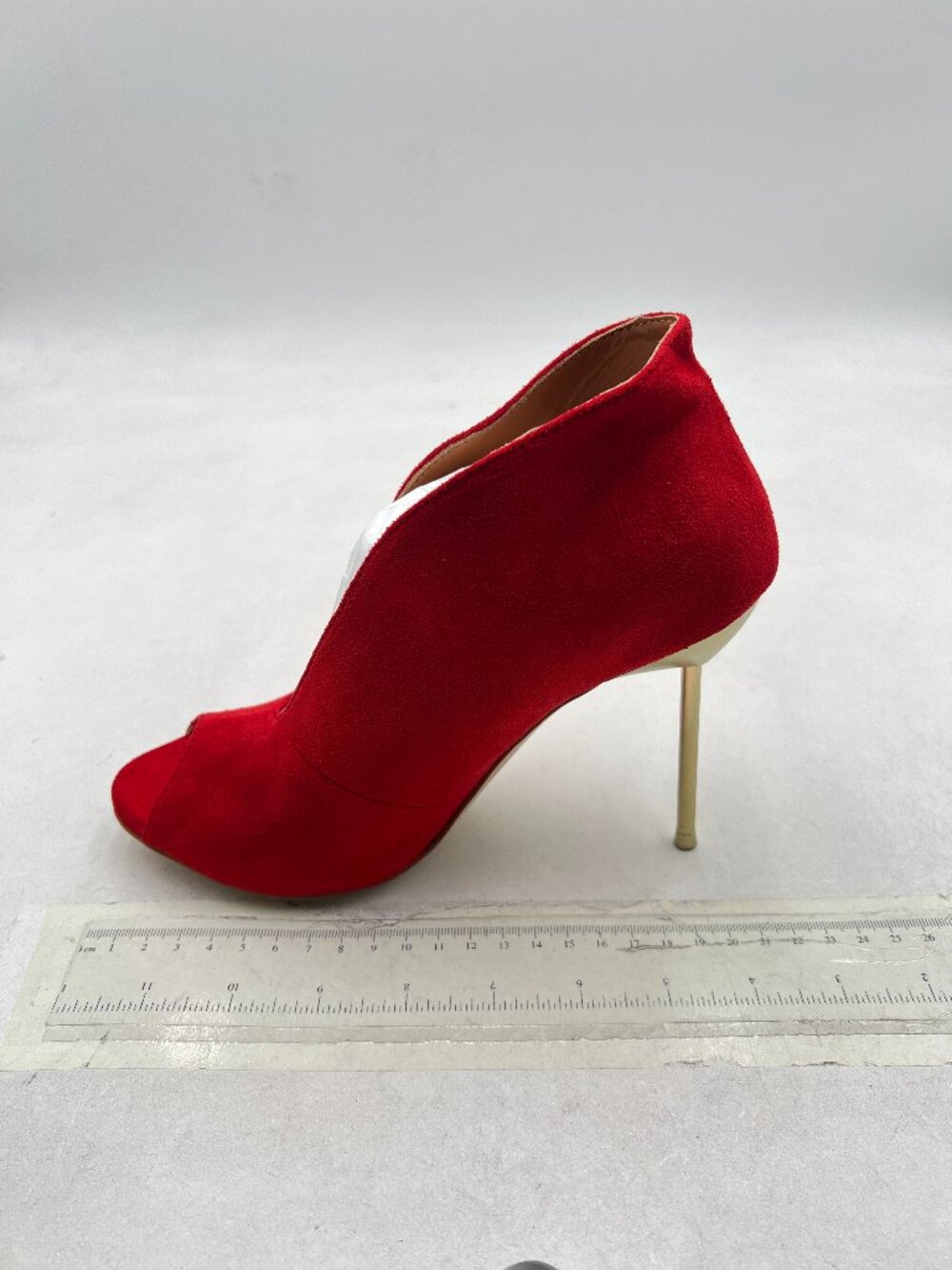 Red Women Peep Toe Stiletto High Heel Wavy Edge Slip On Dress Shoe Ankle Boots